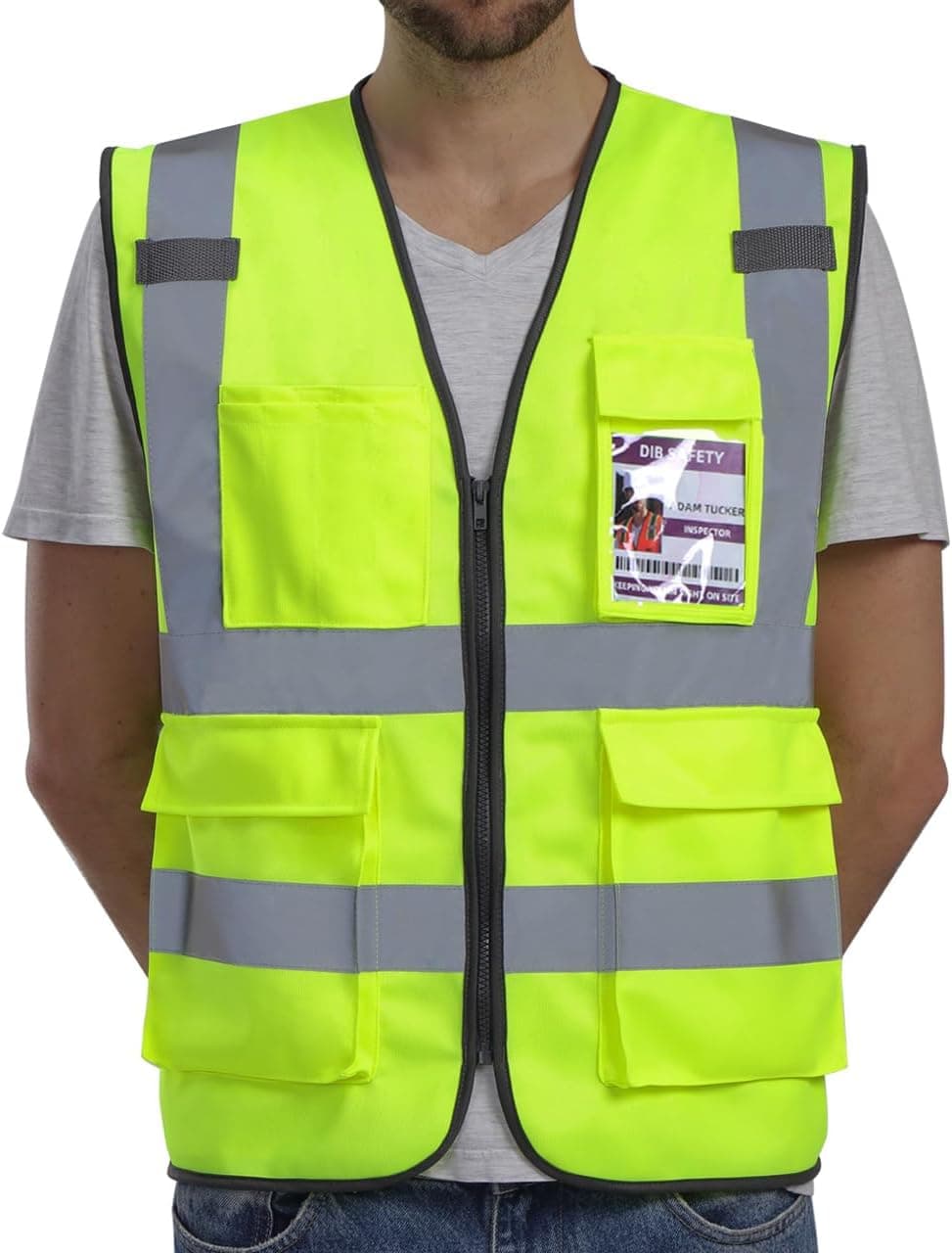 Dib Reflective Safety Vest ANSI Class 2 (Hi-Vis, Zipper & Pockets)